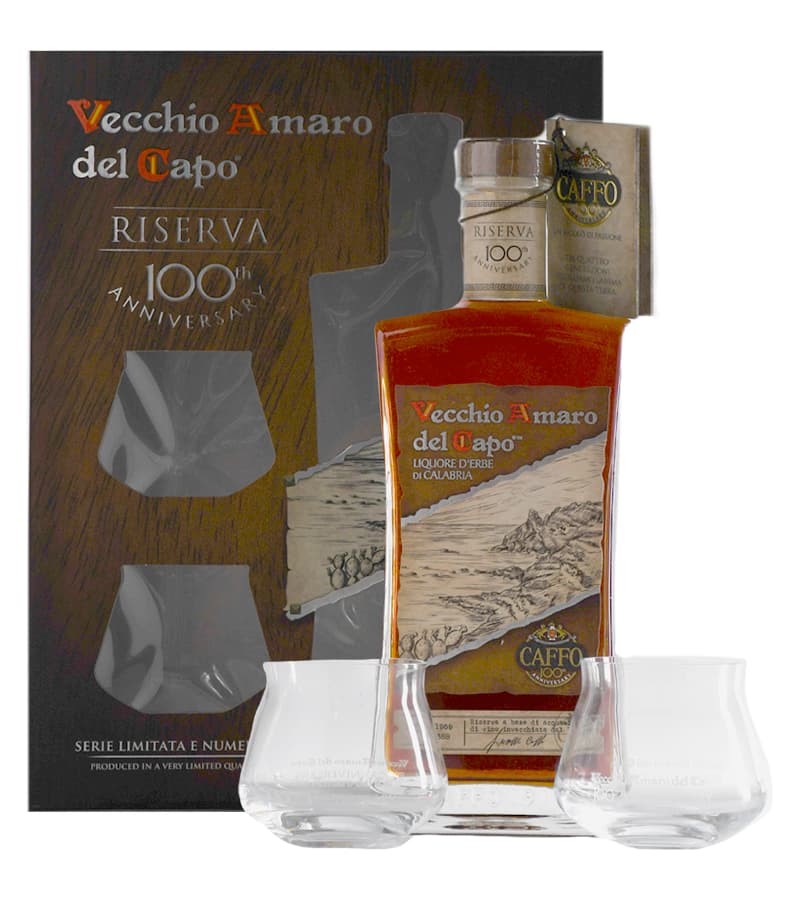 Amaro del capo Centenario in scatola regalo + 2 bicchieri omaggio - Caffo (700 ml)