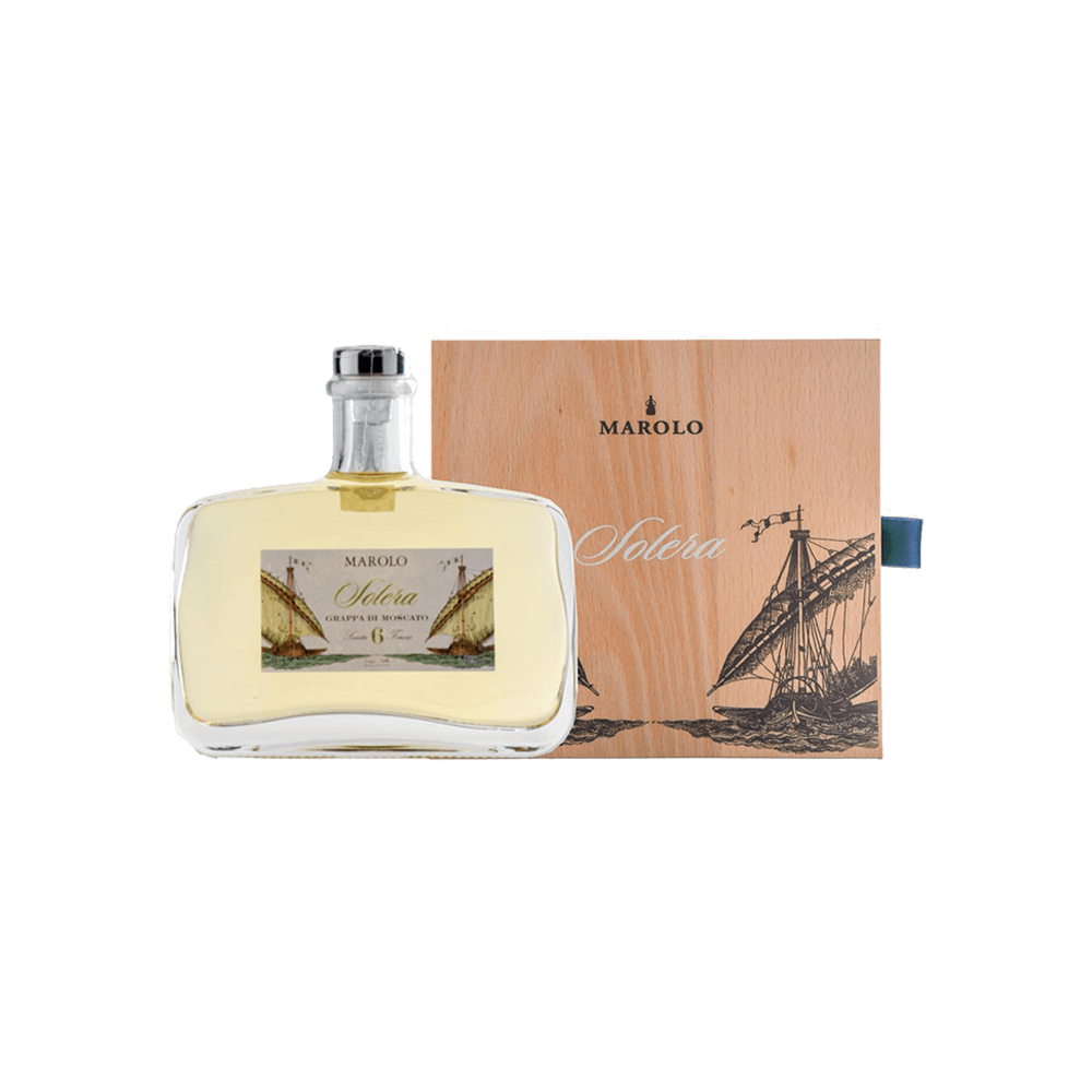 Grappa di Moscato Metodo Solera 42° (cassetta legno) - Marolo (500 ml)