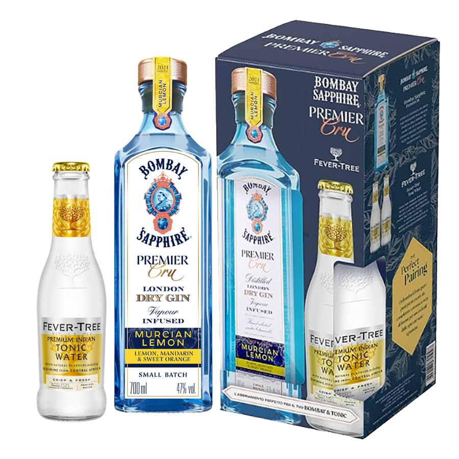 Gin Tonic Cocktail Con Gin London Dry 'Premier Cru' Murcian Lemon In scatola Regalo + OMAGGIO 2 Tonica - Bombay Sapphire (700 ml)